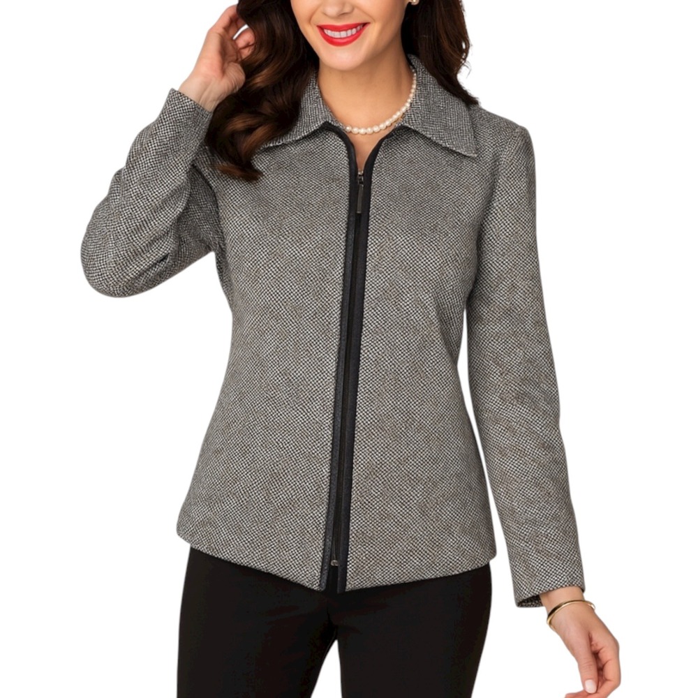 Casual Corner Wool Blend Zip Jacket Women's Size 6 Gray Black Textured Retro Y2K